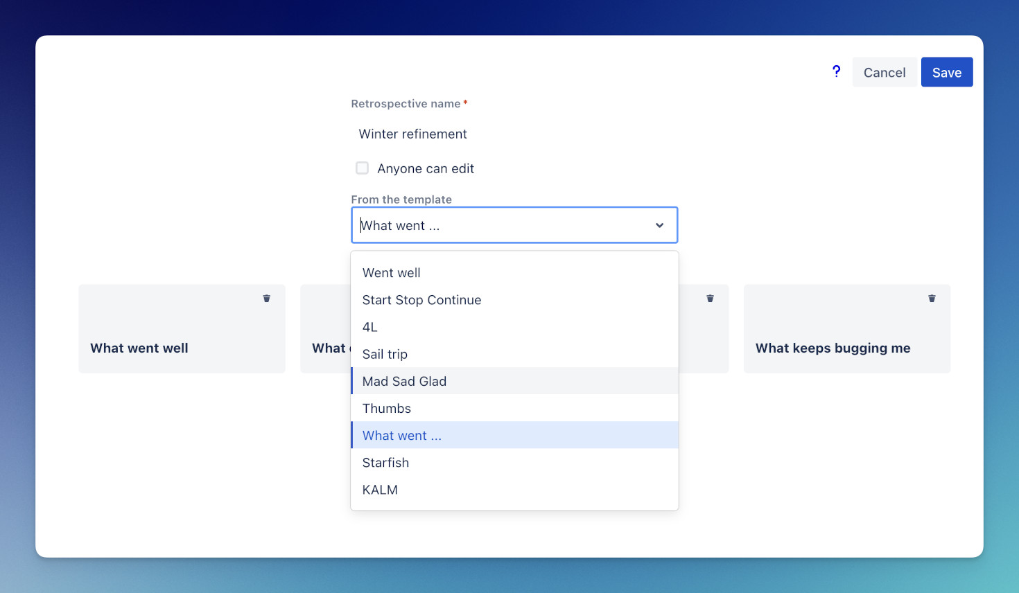 Retrospective meeting configuration view